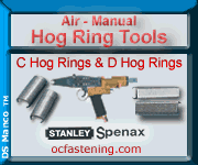 Stainless steel hog rings, aluminum hog rings and galvanized hog rings for manual Spenax hog ring pliers and pneumatic hog ring tools are online at ocfastening.com